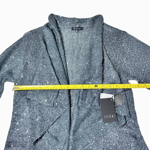 NWT Sisters Sequin Open Front Mohair Cardigan Sz L Gray Evening Sweater Holiday - Picture 7 of 13